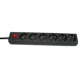 Stekkerdoos zwart GAO 7118 met schakelaar 6-voudig Randaarde stekker 4004282471189