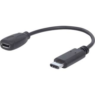 👉 Zwart mannen USB 2.0 Kabel Manhattan [1x USB-C stekker - 1x Micro-USB B-bus] 0.15 m 766623353335