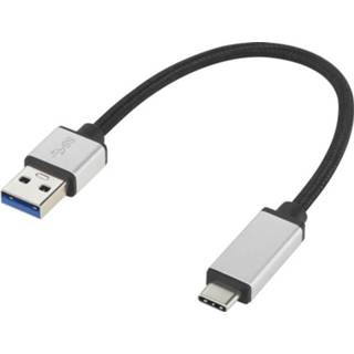 👉 Renkforce USB 3.1 Aansluitkabel [1x USB 3.0 stekker A - 1x USB-C stekker] 0.15 m Zwart/zilver Gesleeved