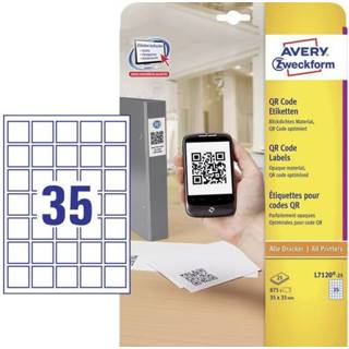 👉 Etiket wit Avery-Zweckform QR-code etiketten L7120-25 ( ),Wit, Vierkant, 875 stuks, Permanent 4004182052785