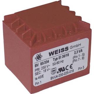 Printtransformator 1 x 230 V 1 x 15 V/AC 2.30 VA 153 mA 85/333 Weiss Elektrotechnik