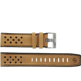 👉 Horlogeband zwart leder cognac Timex PW4B01500 22mm + stiksel