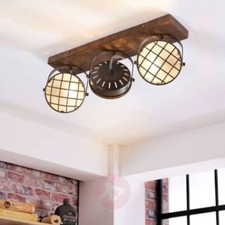 👉 Plafond lamp metaal warmwit a+ roestkleurig roestbruin LED plafondlamp Tamin, met drie lampjes
