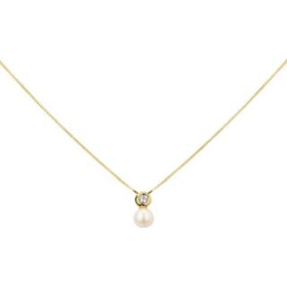 👉 Halsketting Geelgouden Venetiaans Collier met Zirkonia Rondje en Zoetwaterparel