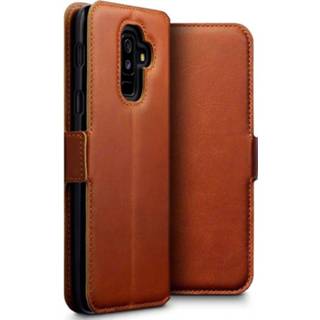 👉 Portemonnee cognac echt leer ruimte voor papiergeld slim folio hoes bruin Qubits lederen wallet de Samsung Galaxy A6 Plus 2018 5053102826714