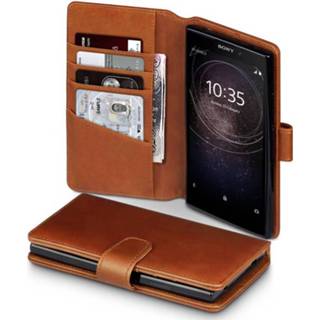 👉 Portemonnee cognac echt leer ruimte voor papiergeld bookwallet flip hoes bruin Qubits luxe lederen wallet de Sony Xperia L2 5053102819334
