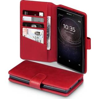 👉 Portemonnee rood echt leer ruimte voor papiergeld bookwallet flip hoes Qubits luxe lederen wallet de Sony Xperia L2 5053102819358