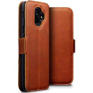 👉 Portemonnee cognac echt leer ruimte voor papiergeld slim folio hoes bruin Qubits lederen wallet de Samsung Galaxy A6 2018 5053102826530