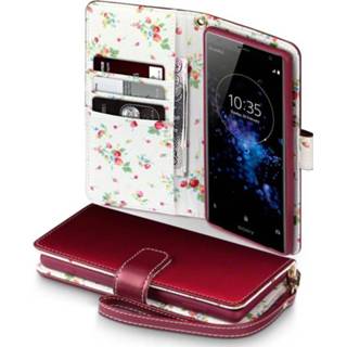 👉 Portemonnee rood kunstleer bloemetjes ruimte voor papiergeld bookwallet flip hoes Qubits wallet de Sony Xperia XZ2 5053102821856