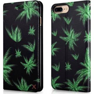 Groene kunstleer bladeren bookwallet flip hoes zwart Xoomz met voor de iPhone 7 Plus en 8 660042277992