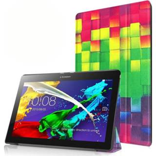 👉 Houten blok kleurrijke blokken stand flip hoes rood 3-Vouw voor de Lenovo Tab 2 A10-30 634154563922