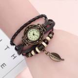 Dress multicolor leather vrouwen High Quality Women Genuine Vintage Quartz Watch Bracelet Wristwatches leaf gift Christmas free shipping