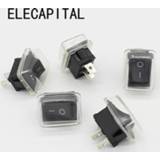 Switch zwart 5Pcs/Lot Black Push Button Mini 6A-10A 110V 250V 2Pin Snap-in On/Off Rocker 21MM*15MM with waterproof cover