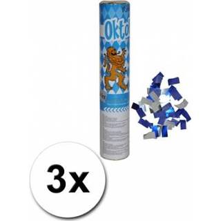 👉 Blauw wit multi kunststof 3 confetti kanonnen in de kleur blauw/wit