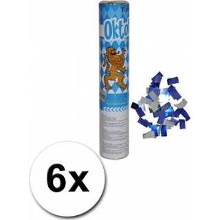 👉 Blauw wit multi kunststof 6 confetti kanonnen in de kleur blauw/wit