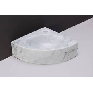👉 Fontein marmer active wit Forzalaqua Turino 30x30x10 cm 1 kraangat Carrara Gepolijst