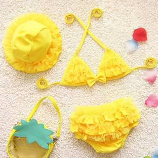 👉 Bikini geel l baby's meisjes Baby Girl Lace 3 Pieces Set Cute Swimsuit met Hat Afmeting: L(geel) 6922108938174 6435893326533
