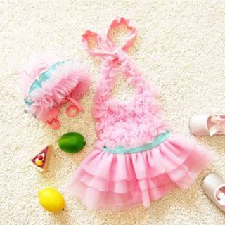 👉 Bikini roze s baby's meisjes Baby Girl Princess Lace Strik Set Siamese Dress Cute Swimsuit met Hat Afmeting: S(roze) 6922030404112