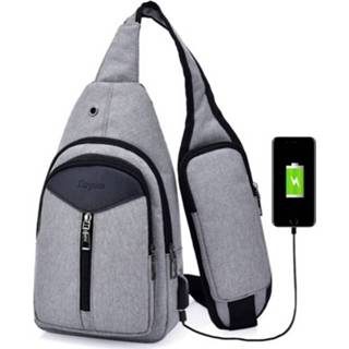 Rugzak grijs Draagbare Backpack Casual Outdoor Unisex Shoulder Bags Triangle Design Crossbody Sports Riding Bag met External USB laad Interface en hoofdtelefoon Plug(grijs) 6922056520506 6167005273885