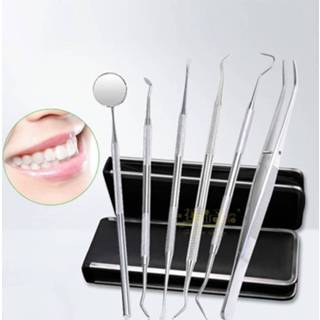 👉 Sikkel steel 6 in 1 tandheelkundige Tool Set (roestvrij stalen sonde + schoffel-vormige tandarts Tooth vlek afwijzing apparaat pincet mondspiegel) 6922656128256