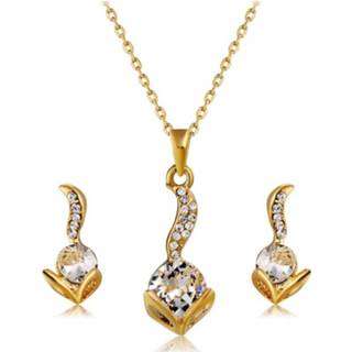 👉 Oorbel goud Schattige kleine Fox Zircon Crystal Oorbellen ketting Set(Gold) 6922731458865