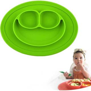 👉 Placemat groen siliconen kinderen Smile Style One-piece Round Suction voor Children Built-in Plate en Bowl (groen) 6922002202456 6267051845132