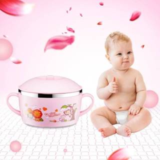👉 Roze steel 225ml Stainless Thermal Insulated Cartoon Style Bowl With Cover And Handles Voor Child(roze) 6922788049474