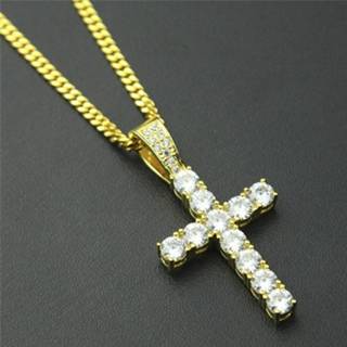 👉 Hanger goud Hip Hop Claw Set Premium Zircon Cross Pendant Necklace(Goud) 6922661962890