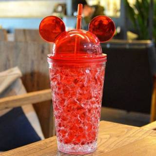 👉 Rood stro 450ml Leak Proof Double Layer AS-Made Beverage Cute Bottle With Cap And Straw Voor Summer Day(rood) 6922210422875