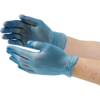 👉 Vinyl handschoen blauw BULKVOORDEEL x500 handschoenen gepoederd S + GRATIS houder - 500 5050984271090 5050984271083