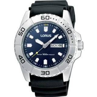 👉 Horloge kunststof band staal zwart eraal glas zilver quartz heren rond blauw datum mannen Lorus RH321AX9