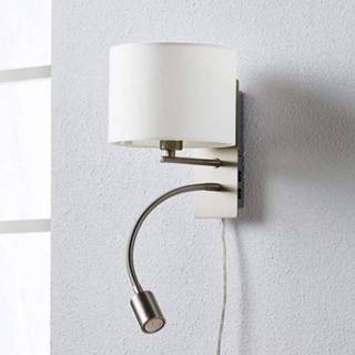 👉 Wand lamp textiel wit Florens - wandlamp met LED leeslamp