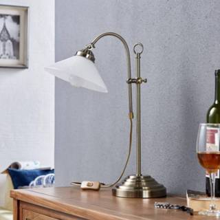 👉 Klassieke tafel lamp opaalwit glanzend tafellamp Otis in oud-messing