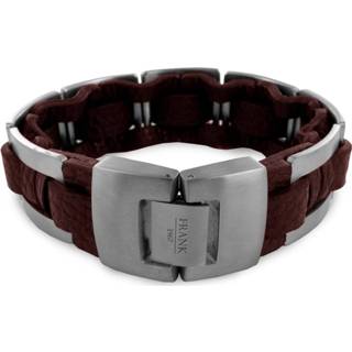 👉 Armband bruin zilverkleurig leer staal mannen active schakelarmband Frank 1967 - 7FB-0037 en Stalen 21 cm 8718274329971