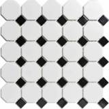 👉 Wit zwart porselein Mozaïektegel The Mosaic Factory Paris Octagon 56x56 en 23x23 mm Wit/Zwart 8719699052185