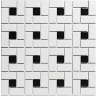 👉 Porselein wit zwart Mozaïektegel The Mosaic Factory Paris Pinwheel 23x48 en 23x23 mm Wit/Zwart 8719699052192