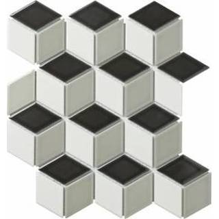 👉 Porselein wit grijs zwart Mozaïektegel The Mosaic Factory Paris Cubic 48x81 mm Wit/Grijs/Zwart-Mix 8719699052451