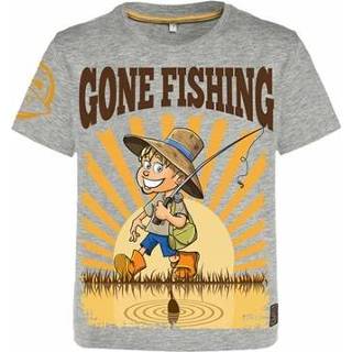 👉 Hotspot grijs katoen Design T-Shirt Children | Gone Fishing Grey Melange 9/11 Jaar