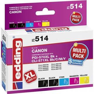 👉 Inkt cartridge zwart cyaan magenta geel XL Edding vervangt Canon PGI-570 XL, CLI-571 Compatibel Combipack Zwart, Foto Cyaan, Magenta, 514 18-514 4043023885557