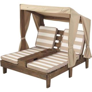 👉 Bekerhouder beige hout bruin Tweepersoons chaise longue voor buiten met bekerhouders - espressokleurig/beige 706943005347