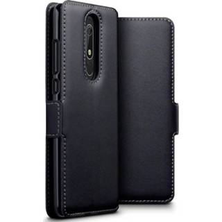 👉 Portemonnee zwart echt leer ruimte voor papiergeld slim folio hoes Qubits lederen wallet de Nokia 5.1 5053102830643