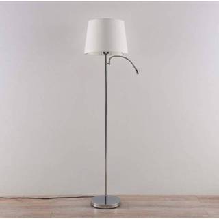 👉 Vloerlamp warmwit a++ wit stoffen stof Benjiro - met LED leeslamp