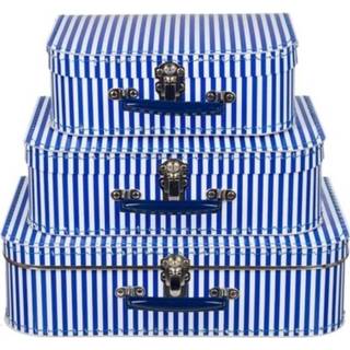 👉 Kinderkoffer blauw witte papier kinderen Kinderkoffertje met strepen 25 cm 8719538076754