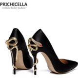 👉 Dress goud leather PRICHICELLA Satin Gold mental snake heel shoe unique genuine pointed toe high heeled pumps
