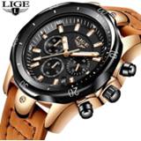 👉 Watch goud leather 2018 LIGE Mens Watches Brand Luxury Gold Quartz Men Casual Military Waterproof Sport Wrist Relogio Masculino