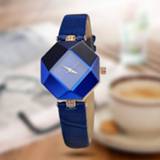 👉 Watch leather vrouwen Women Watches Gem Cut Geometry Crystal Quartz Wristwatch Fashion Dress Ladies Gifts Clock Relogio Feminino 5 color