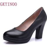 👉 Shoe zwart leather vrouwen Genuine shoes Women Round Toe Pumps Sapato feminino High Heels Shallow Fashion Black Work Plus Size 33-43