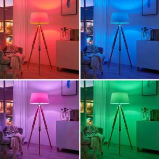 👉 Tripod warmwit + multicolour wit a+ stof LED vloerlamp Everly, app-gestuurd RGB