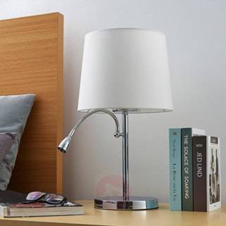 👉 Tafel lamp wit a++ warmwit stoffen stof tafellamp Benjiro met LED leeslamp