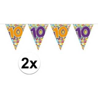 👉 Slinger multi kunststof 2x Mini vlaggetjeslijn slingers verjaardag versiering 10 jaar